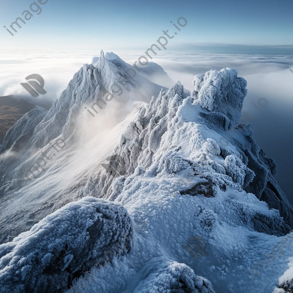 Rocky mountain ridge covered in frost and mist - Image 1