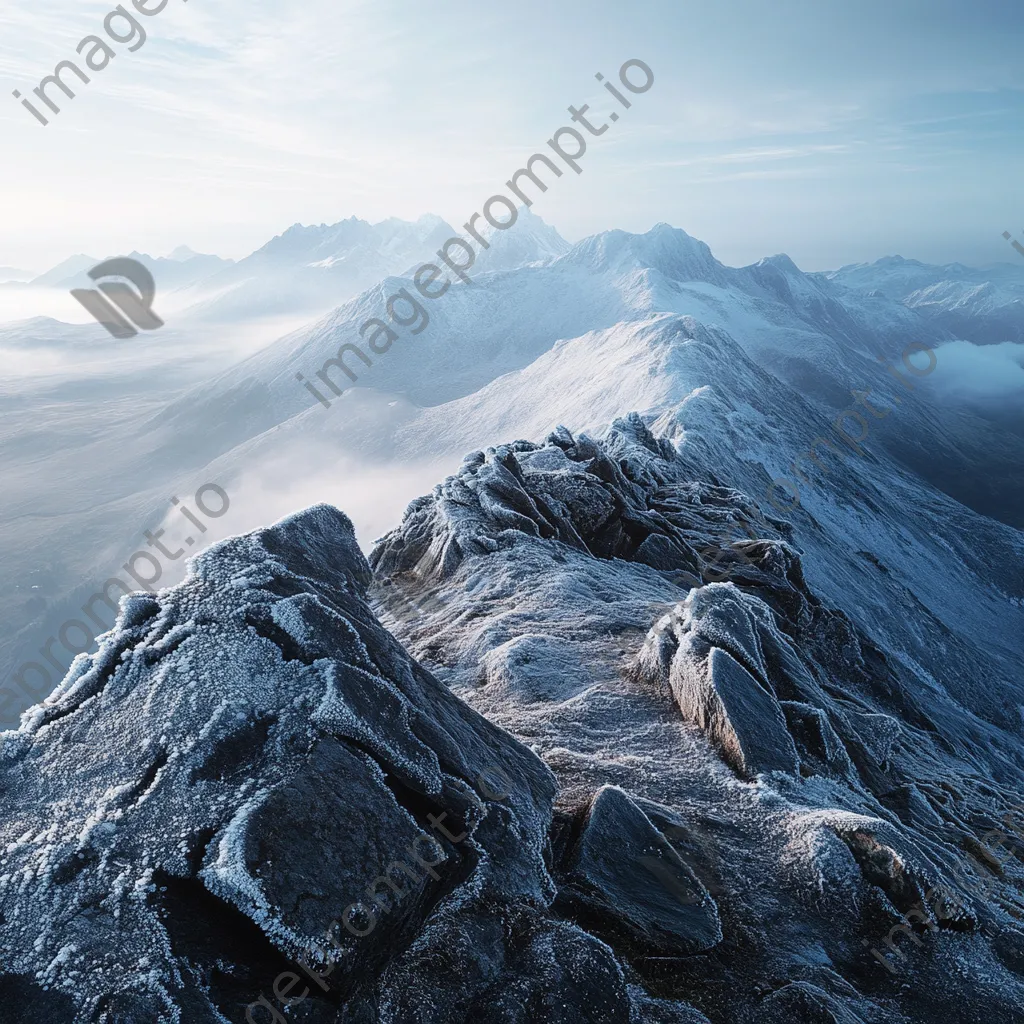 Rocky mountain ridge covered in frost and mist - Image 2