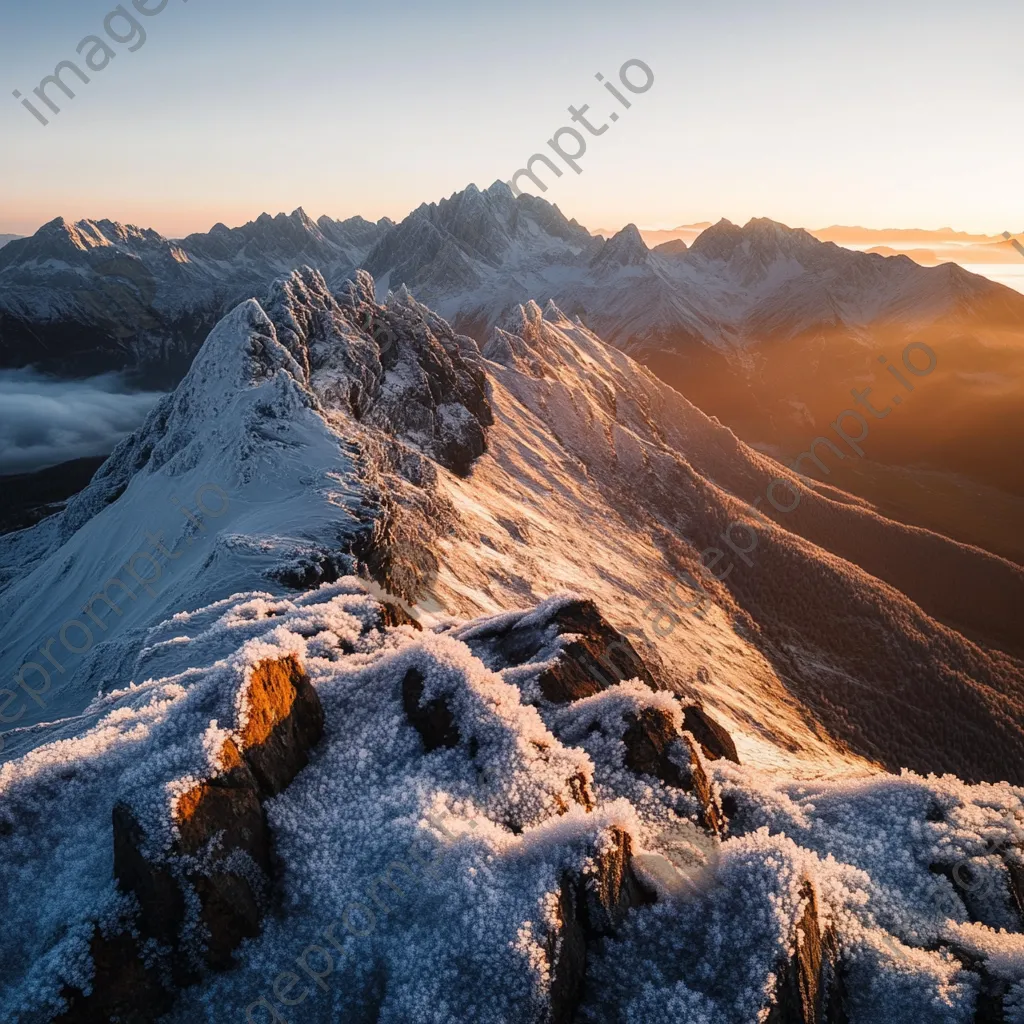 Rocky mountain ridge covered in frost and mist - Image 3