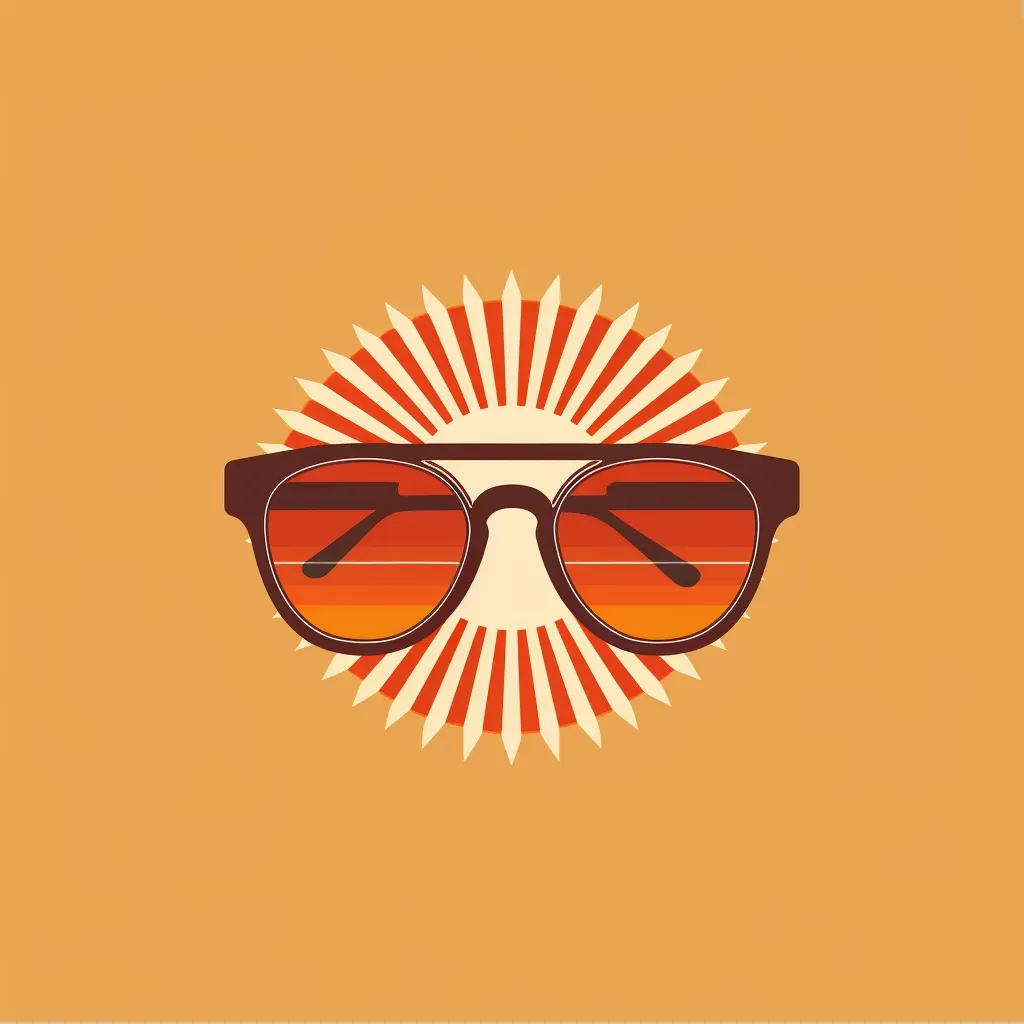 Logo for a retro sunglasses brand featuring a sun icon in orange and brown colors - Image 1