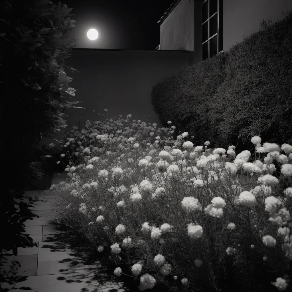 Moonlit Garden with Blooming Flowers