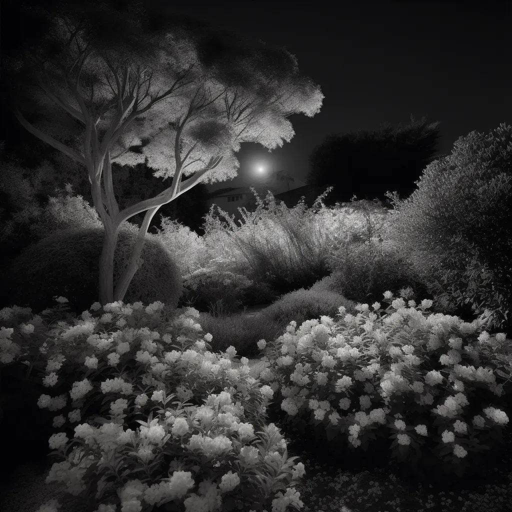 Moonlit garden with blooming flowers in AI-generated image - Image 4