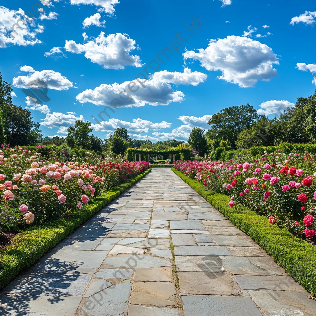 Manicured rose garden with stone pathways. - Image 2