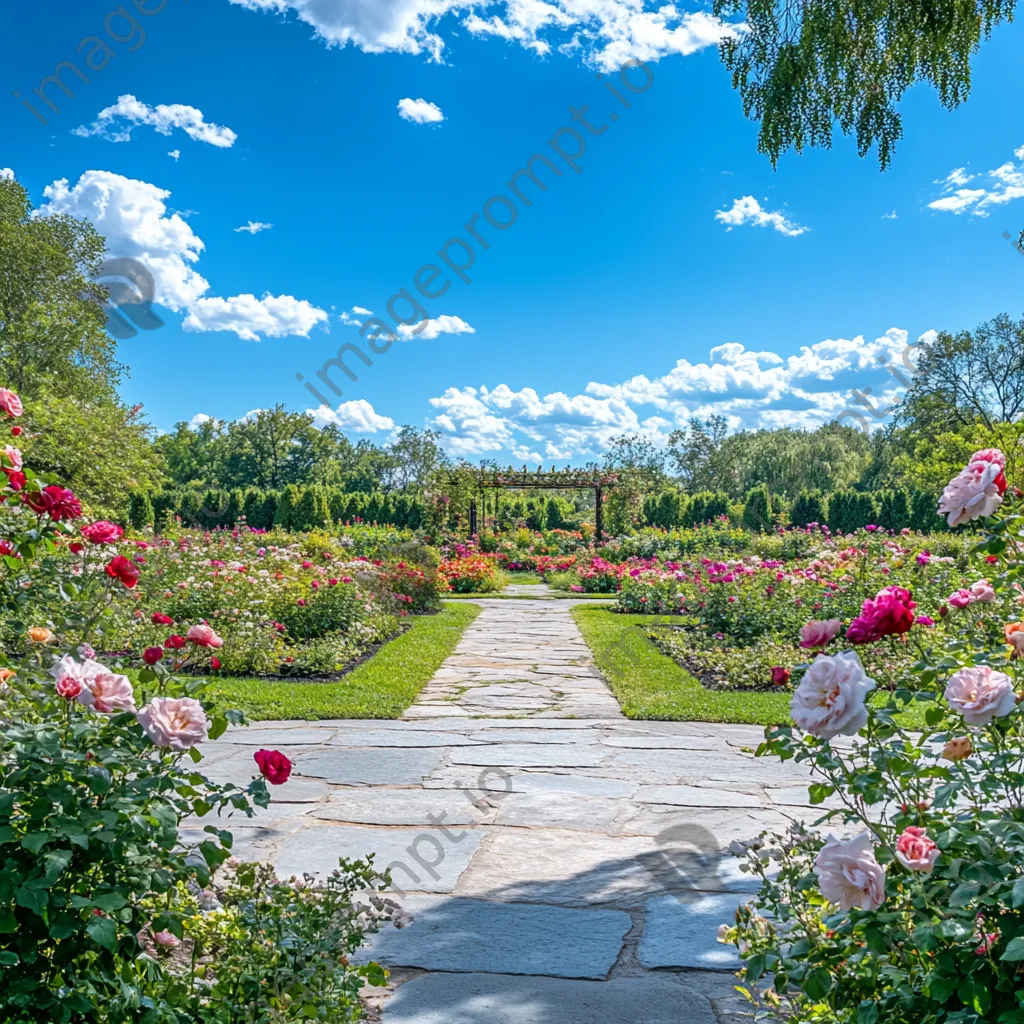 Manicured rose garden with stone pathways. - Image 3