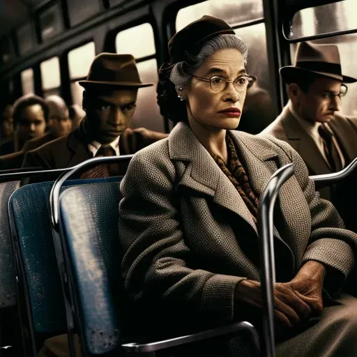 Courageous protester sitting on bus seat surrounded by disgruntled passengers under ambient lighting - Image 2