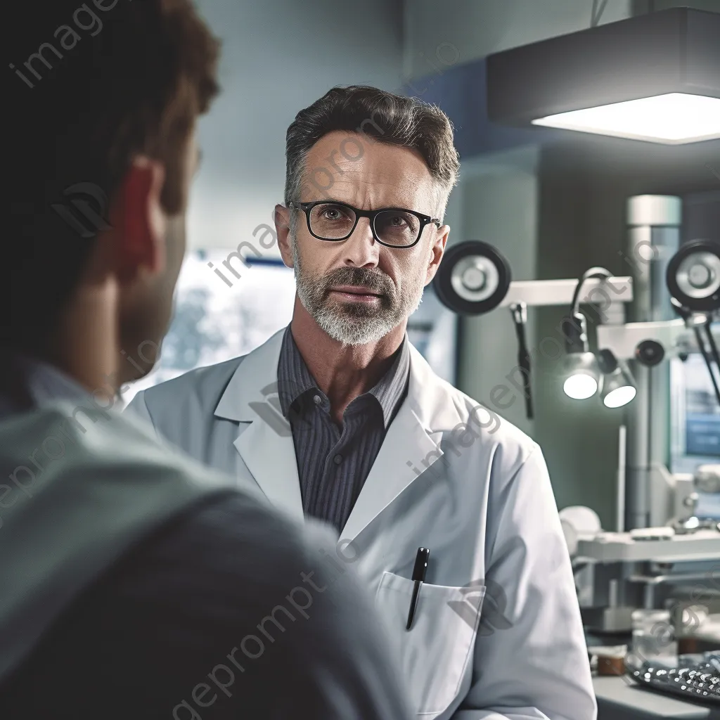 Optometrist performing eye exam on adult male - Image 2