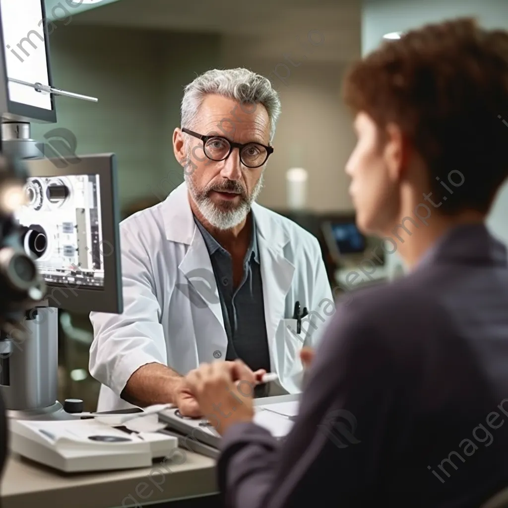 Optometrist performing eye exam on adult male - Image 3