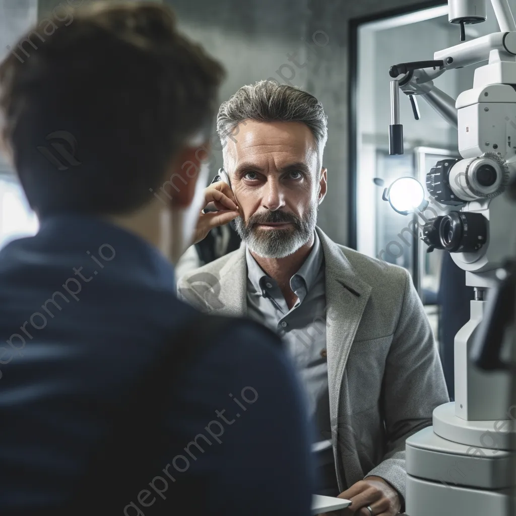 Optometrist performing eye exam on adult male - Image 4