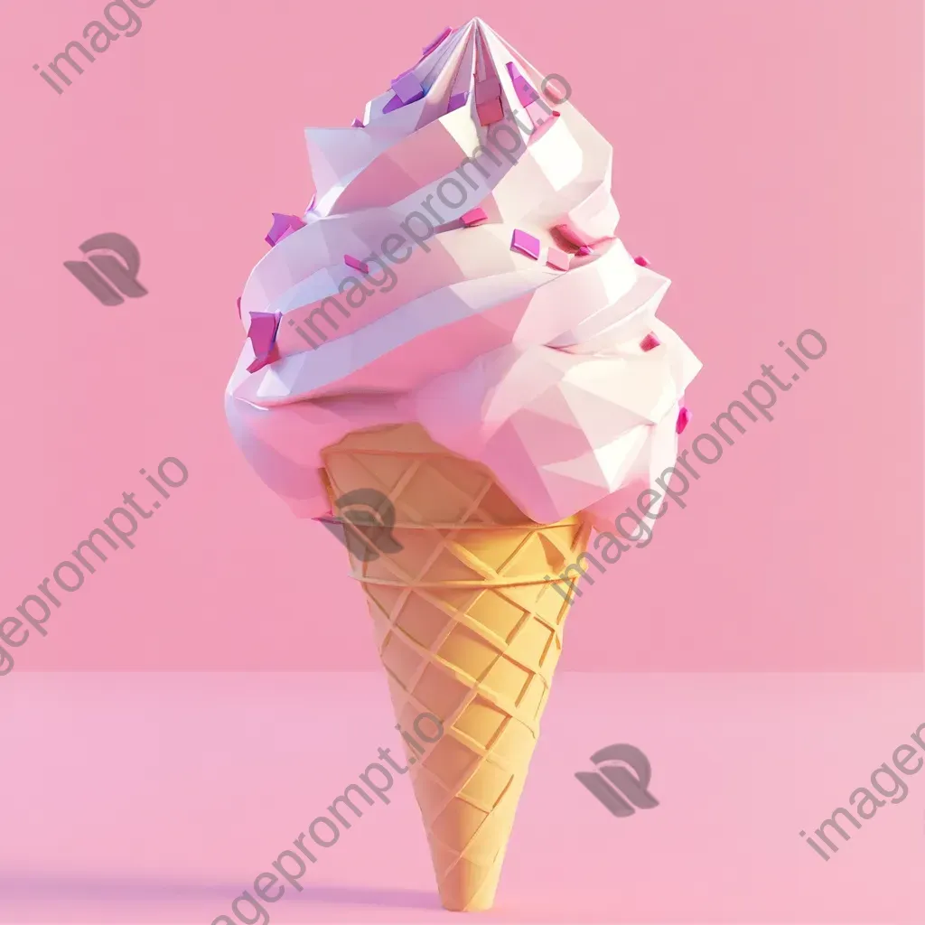 Playful soft serve ice cream cone in low poly style and pastel colors - Image 1