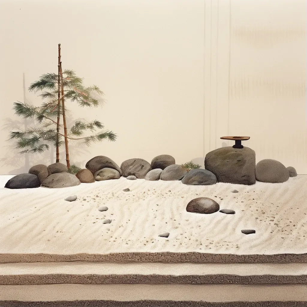 Minimalist Zen stone garden with raked gravel - Image 1