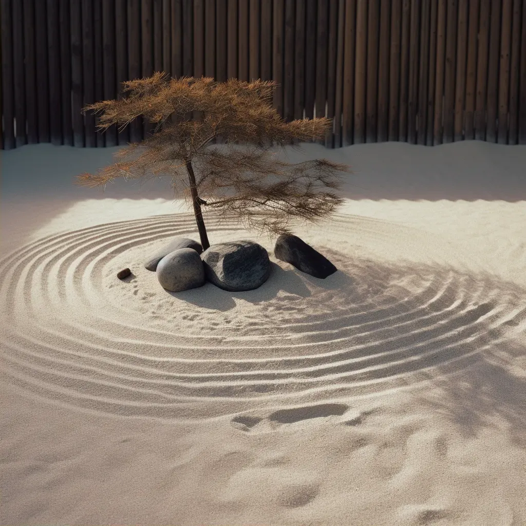 Minimalist Zen stone garden with raked gravel - Image 2