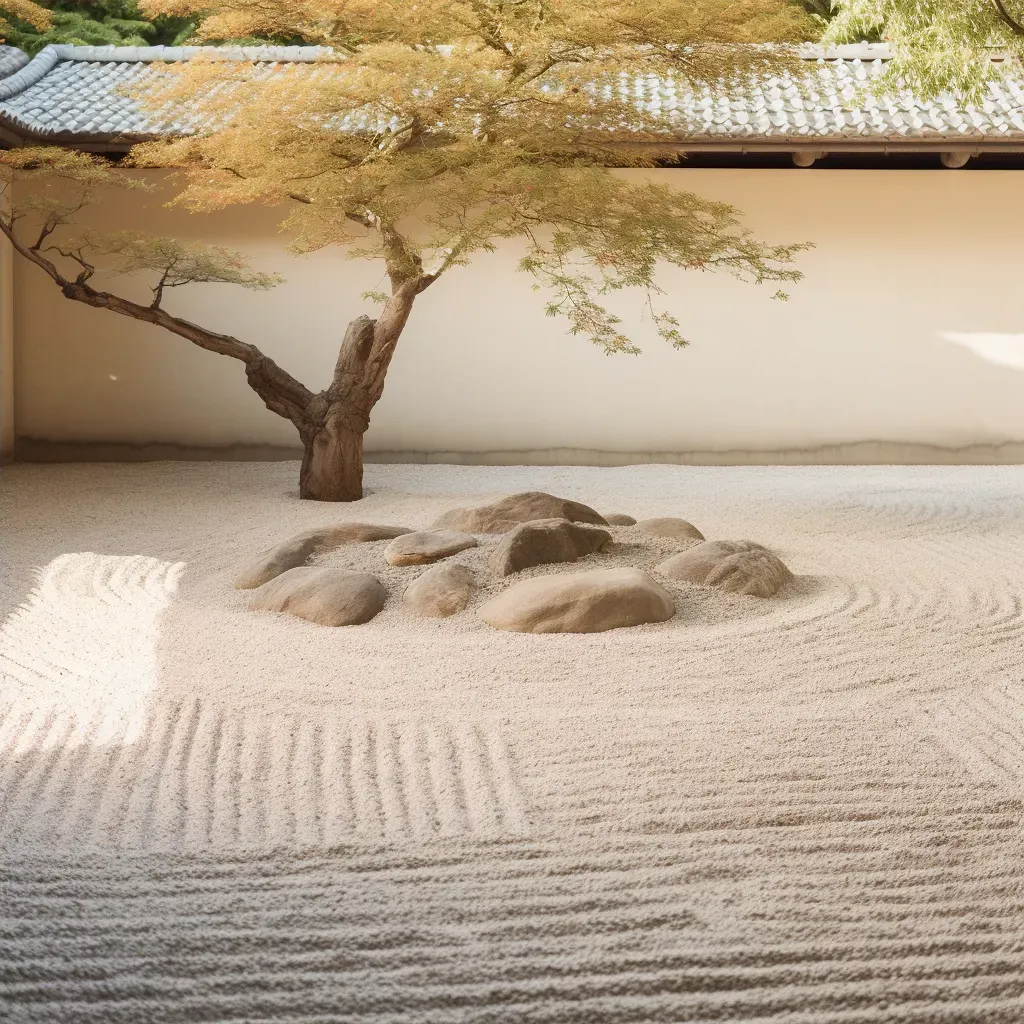 Minimalist Zen stone garden with raked gravel - Image 4