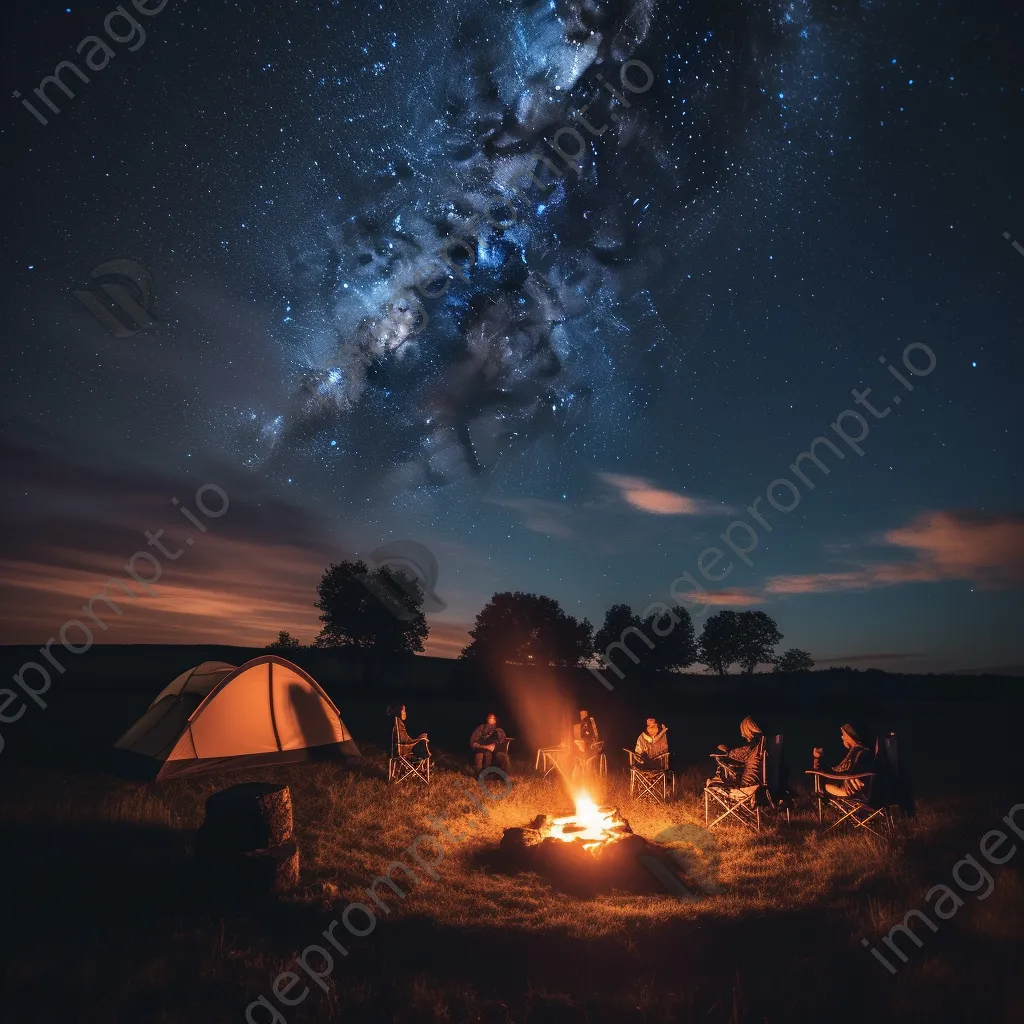 Group of friends enjoying a bonfire under a starry sky - Image 1