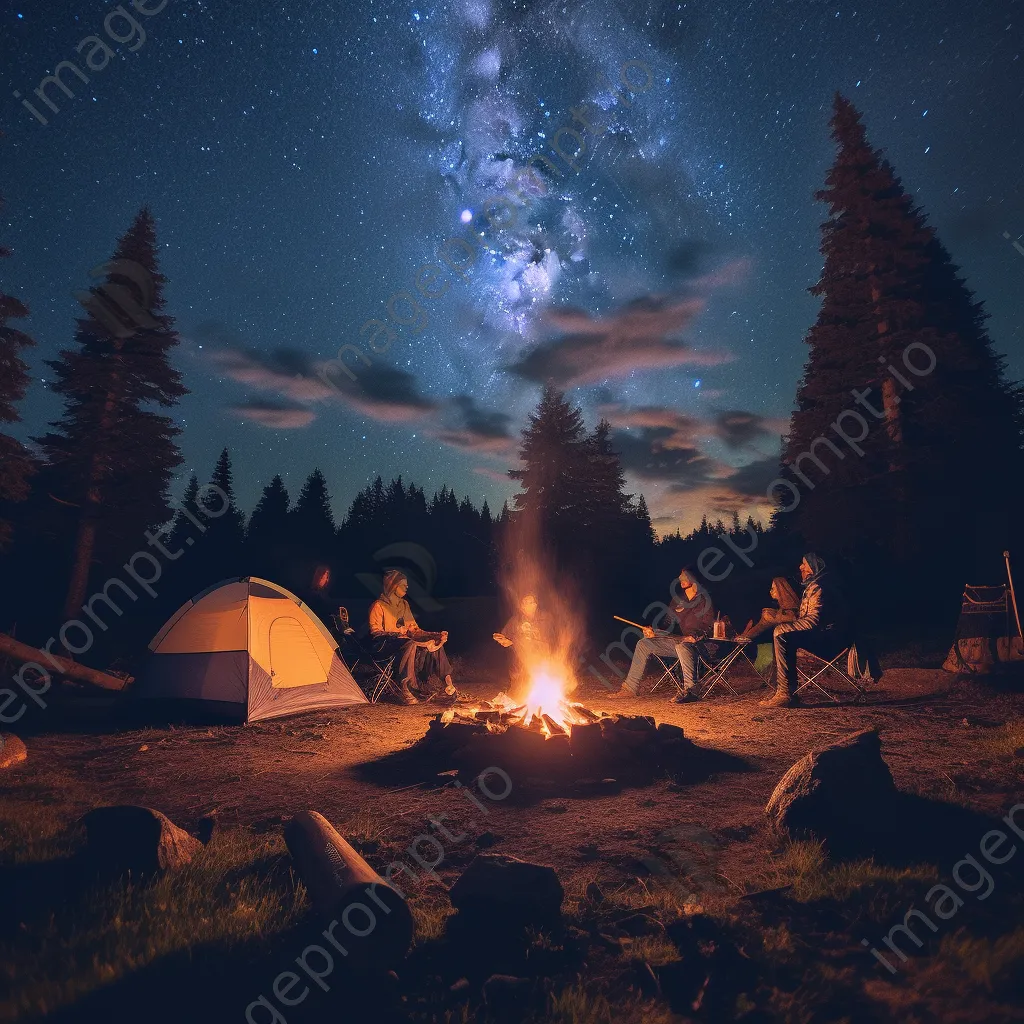 Group of friends enjoying a bonfire under a starry sky - Image 2