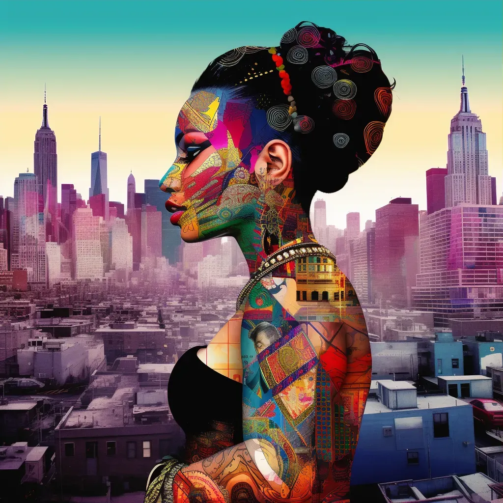 Woman with colorful tattoos posing in a cityscape - Image 3