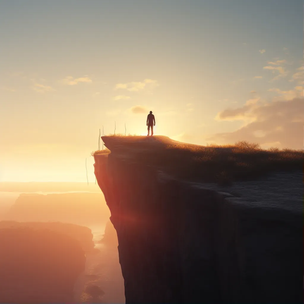 Person at cliff edge looking at sunrise - Image 1