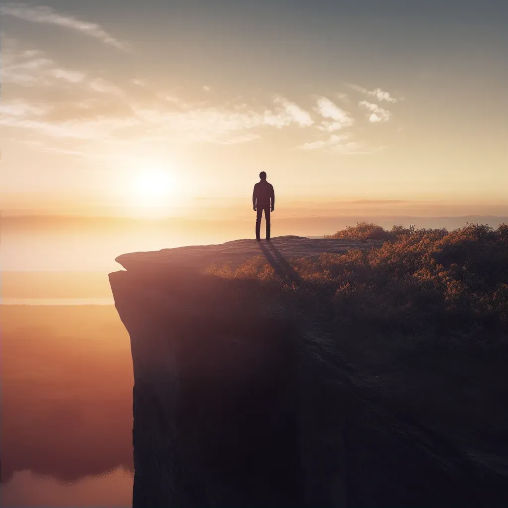 Person at cliff edge looking at sunrise - Image 2