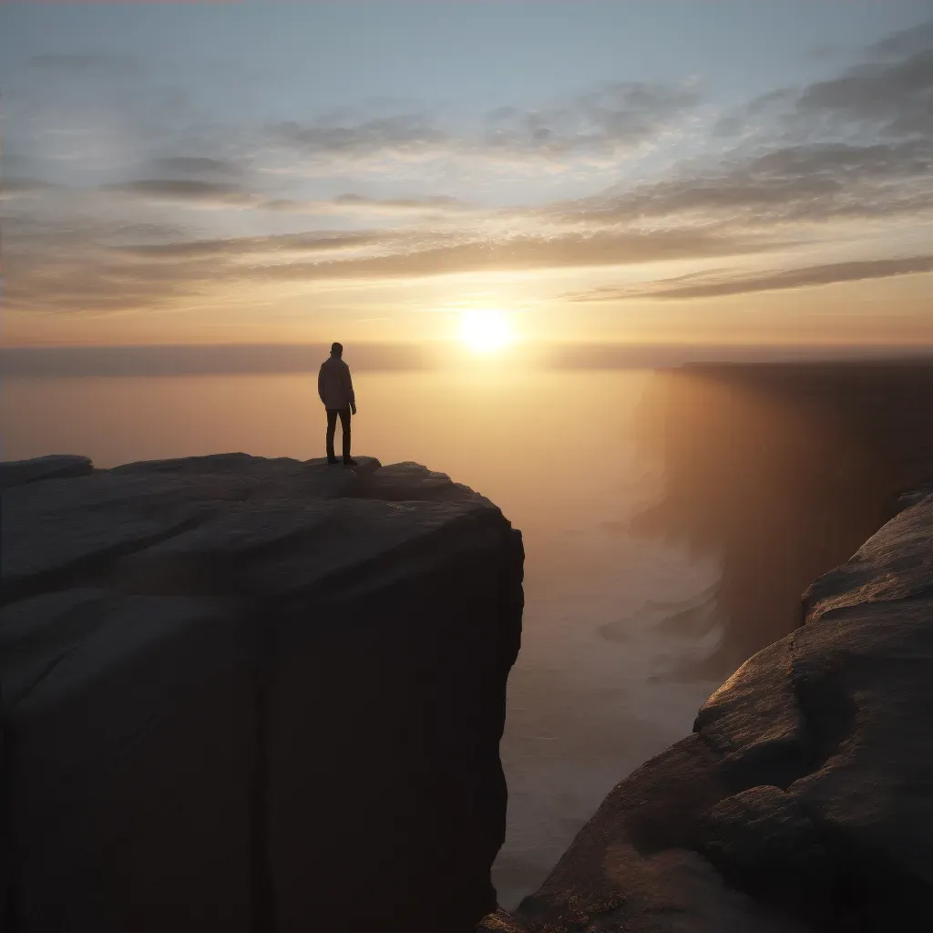 Person at cliff edge looking at sunrise - Image 4