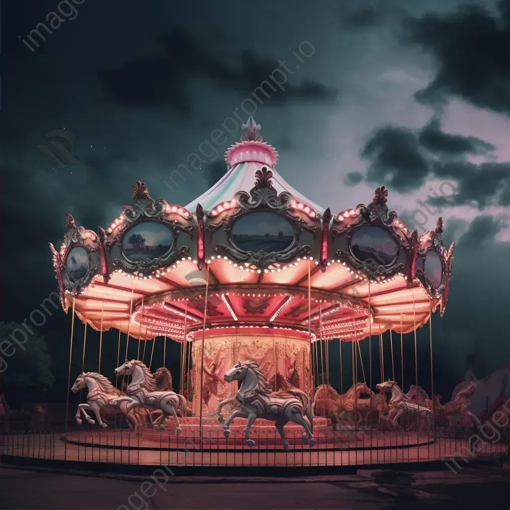 Surreal carnival at dusk with winged horses and giant moon - Image 2