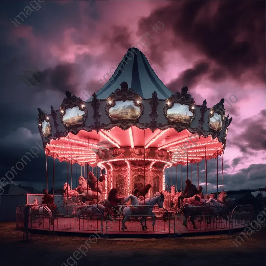 Surreal carnival at dusk with winged horses and giant moon - Image 3