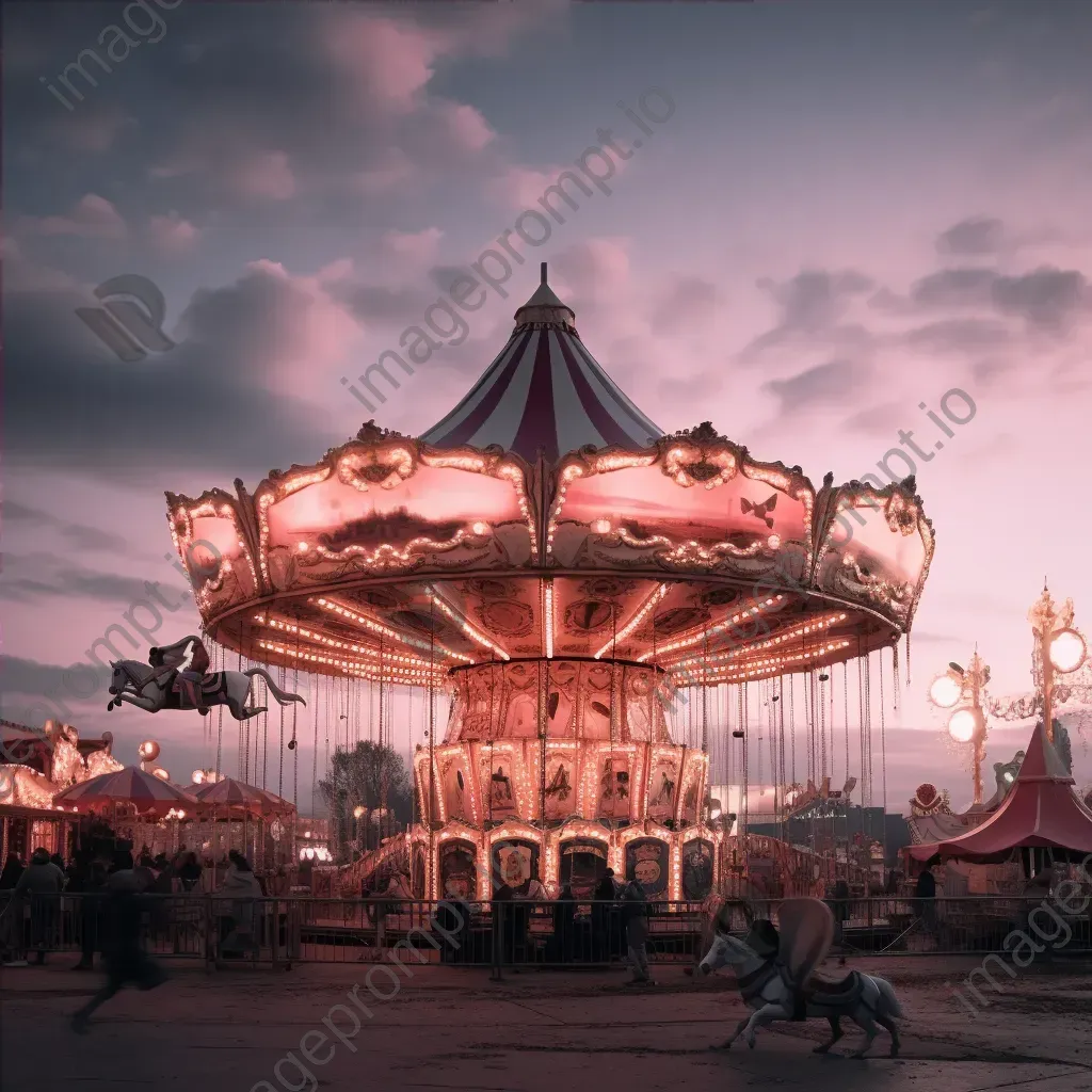 Surreal carnival at dusk with winged horses and giant moon - Image 4