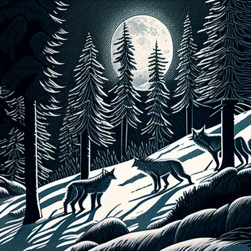 Image of a pack of wolves howling under a full moon in a snow-covered wilderness - Image 1