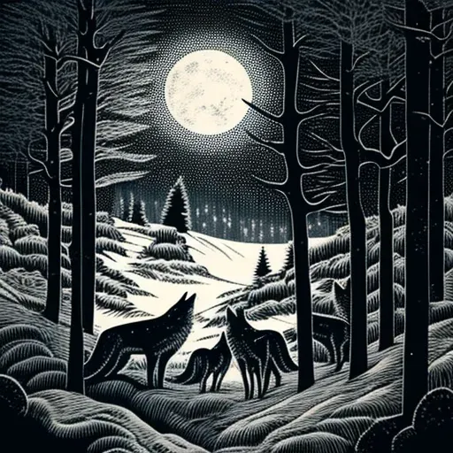 Image of a pack of wolves howling under a full moon in a snow-covered wilderness - Image 3