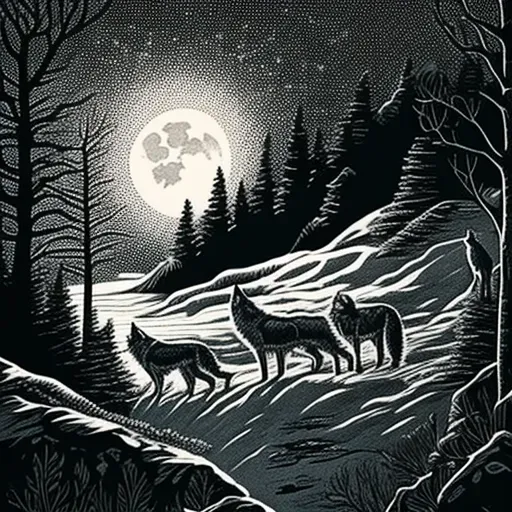 Image of a pack of wolves howling under a full moon in a snow-covered wilderness - Image 4