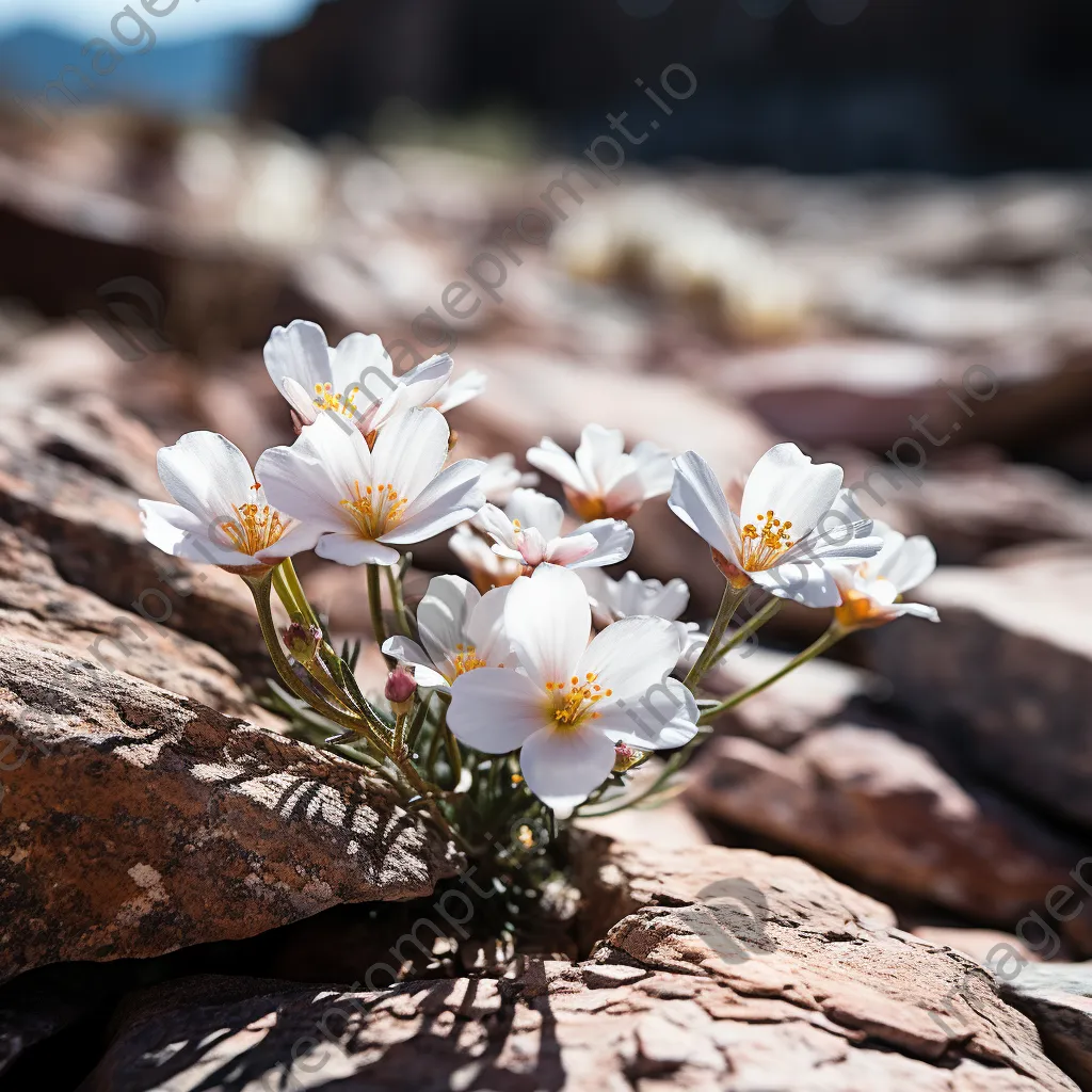 Delicate desert flowers growing among rugged rock formations - Image 2