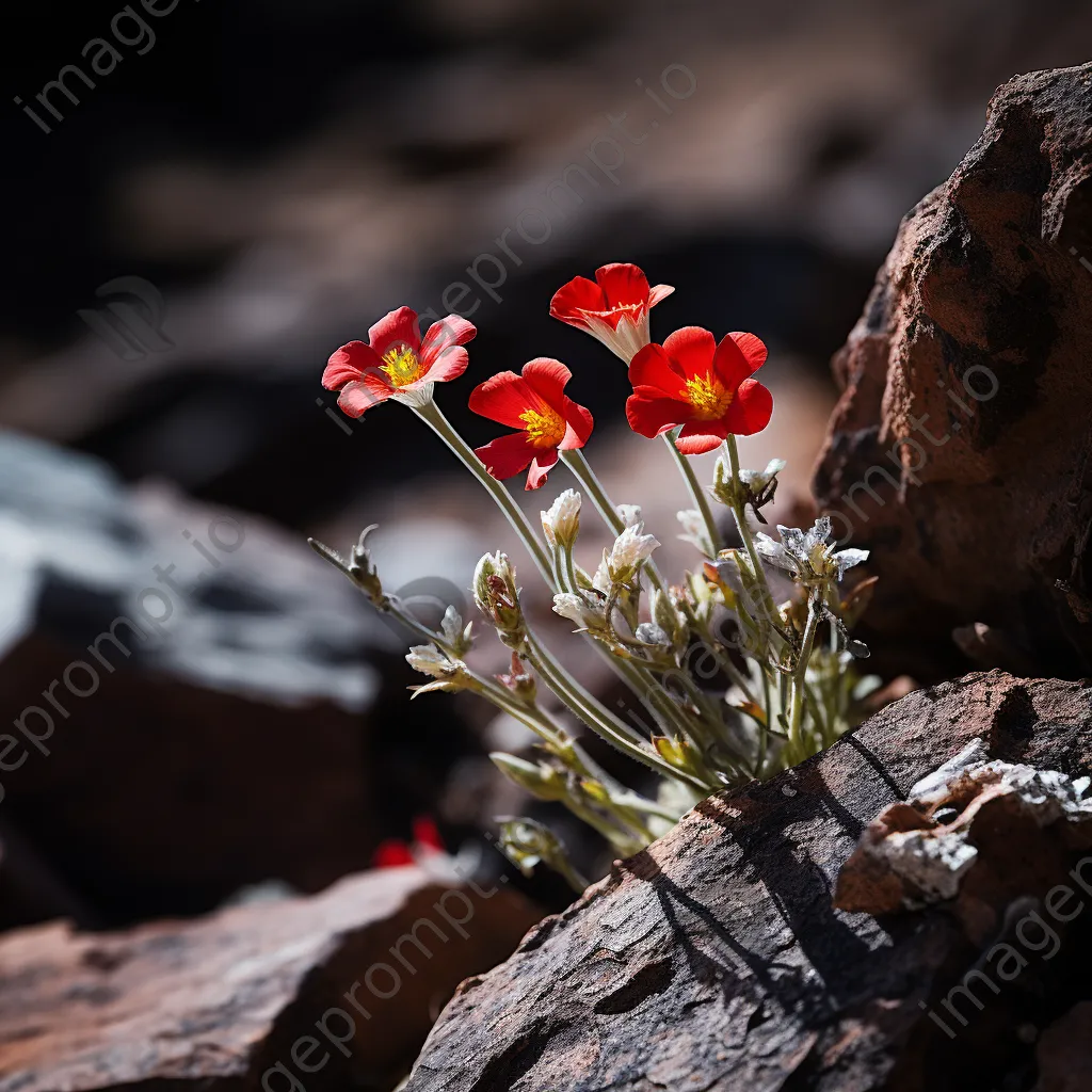 Delicate desert flowers growing among rugged rock formations - Image 3