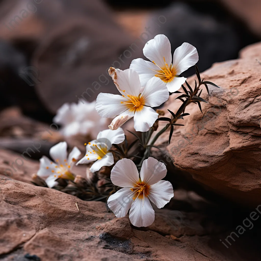 Delicate desert flowers growing among rugged rock formations - Image 4