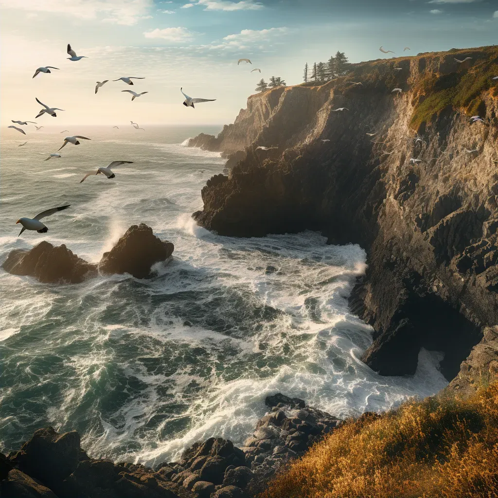 Aerial view of coastal cliffs with waves crashing against rocks - Image 2