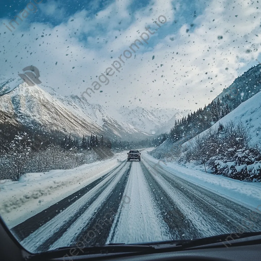 Family car traveling in snowy mountains - Image 2