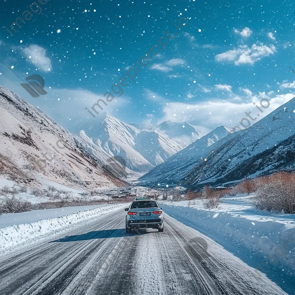 Family car traveling in snowy mountains - Image 3