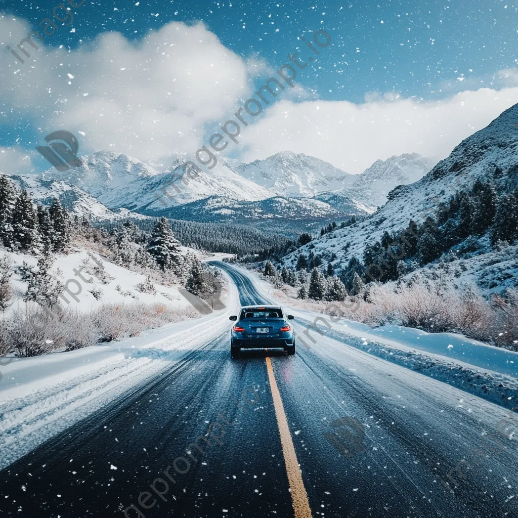 Family car traveling in snowy mountains - Image 4