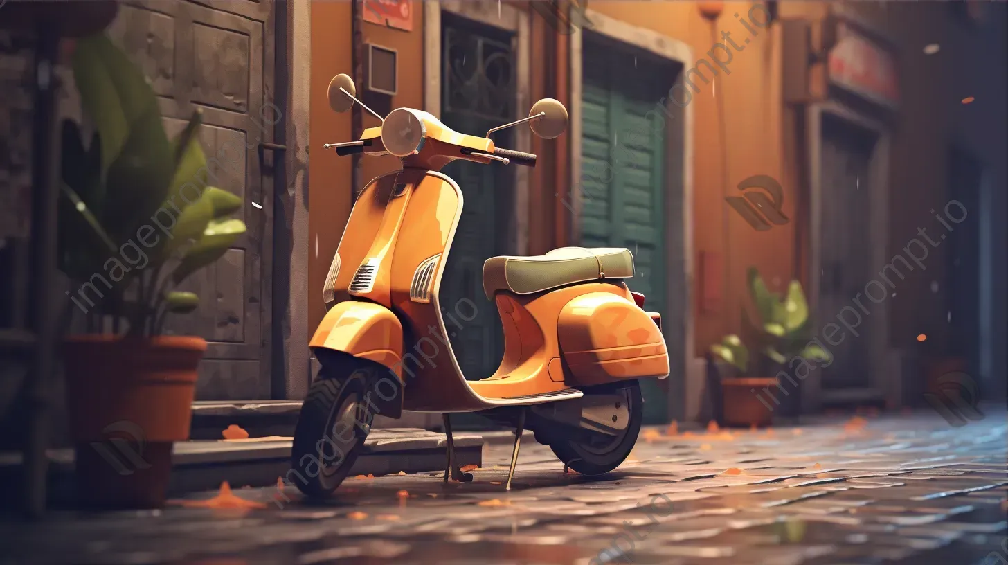 Vintage low poly scooter in a rustic alleyway, bohemian vibes - Image 3