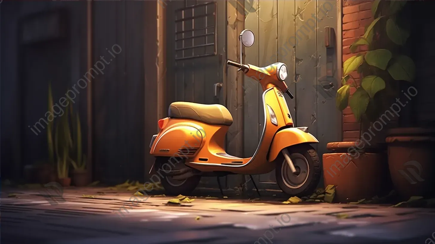 Vintage low poly scooter in a rustic alleyway, bohemian vibes - Image 4