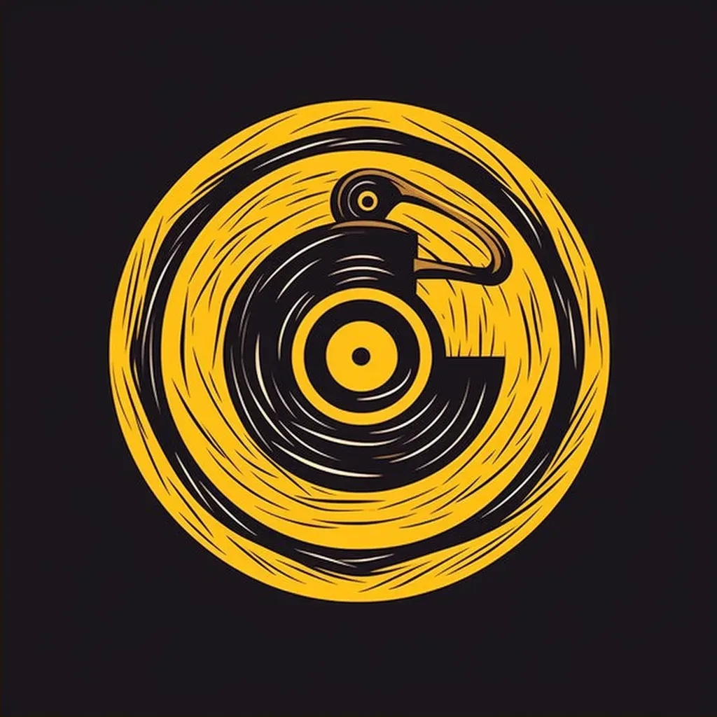 Vintage-inspired vinyl record store logo with a stylized turntable icon in black and yellow - Image 2