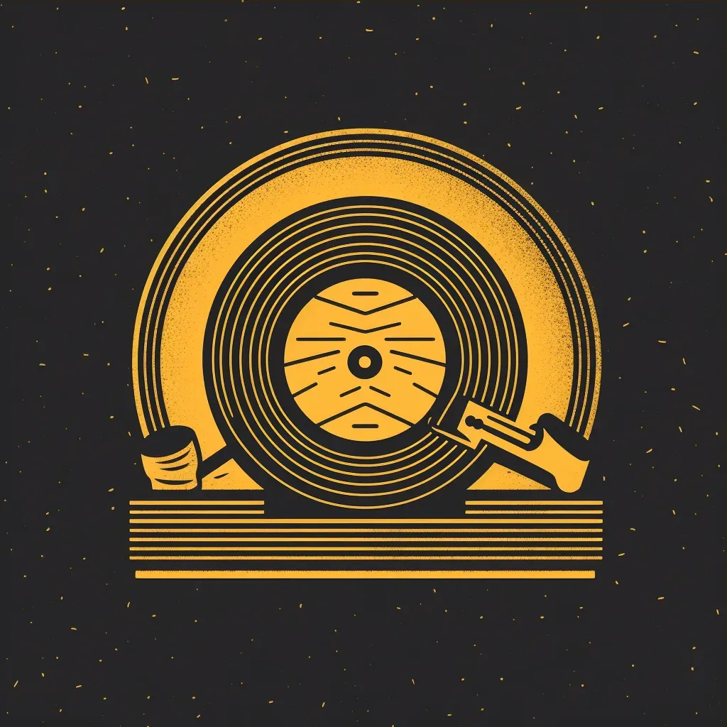 Vintage-inspired vinyl record store logo with a stylized turntable icon in black and yellow - Image 3