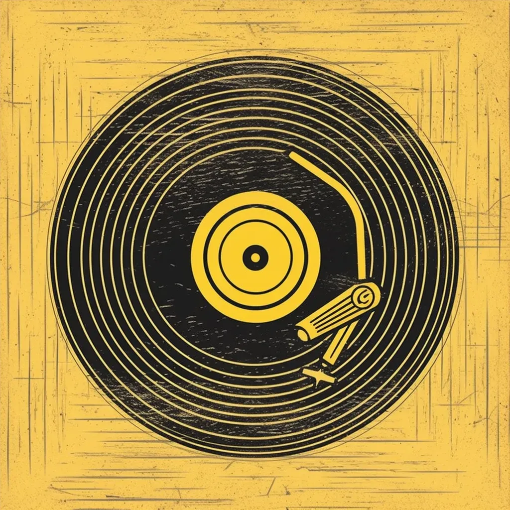 Vintage-inspired vinyl record store logo with a stylized turntable icon in black and yellow - Image 4