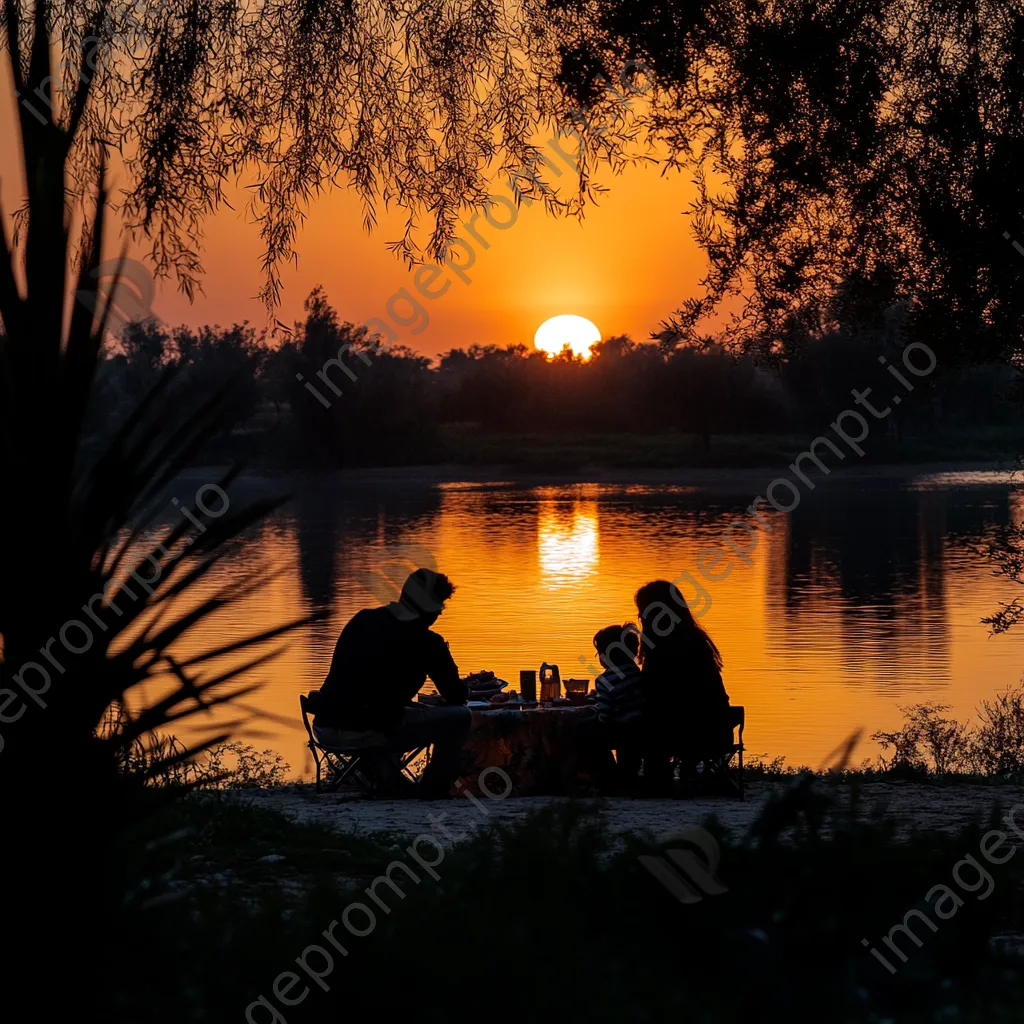 Family picnic by the oasis at sunset - Image 2