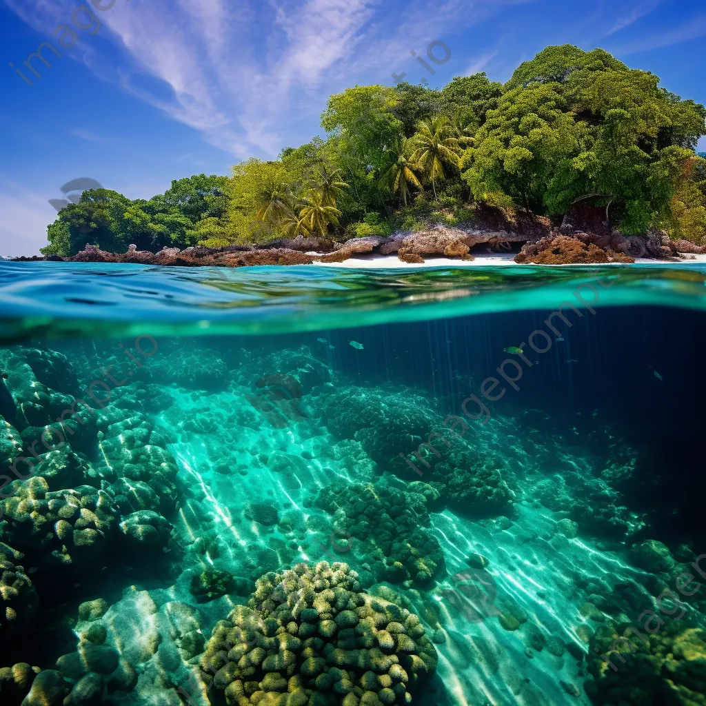 Coral reefs beneath clear waters of a tropical island - Image 3