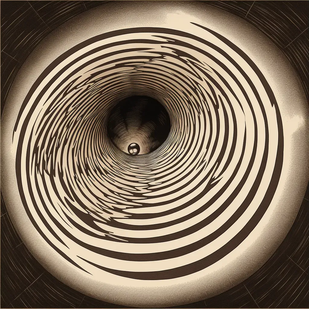 Illustration of vortex depth perception with concentric circles and radial lines - Image 1