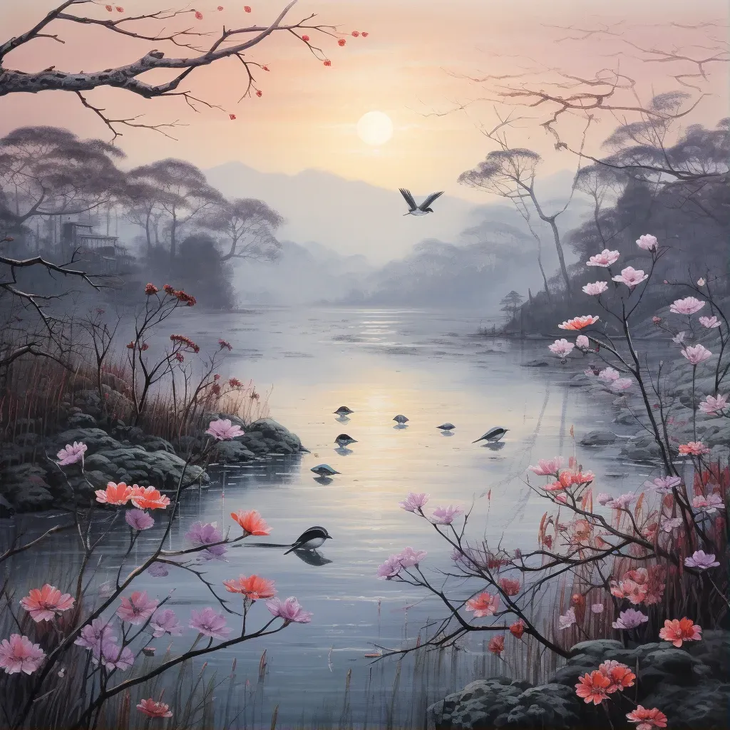 Soft pastel colors of spring dawn with chirping birds - Image 1