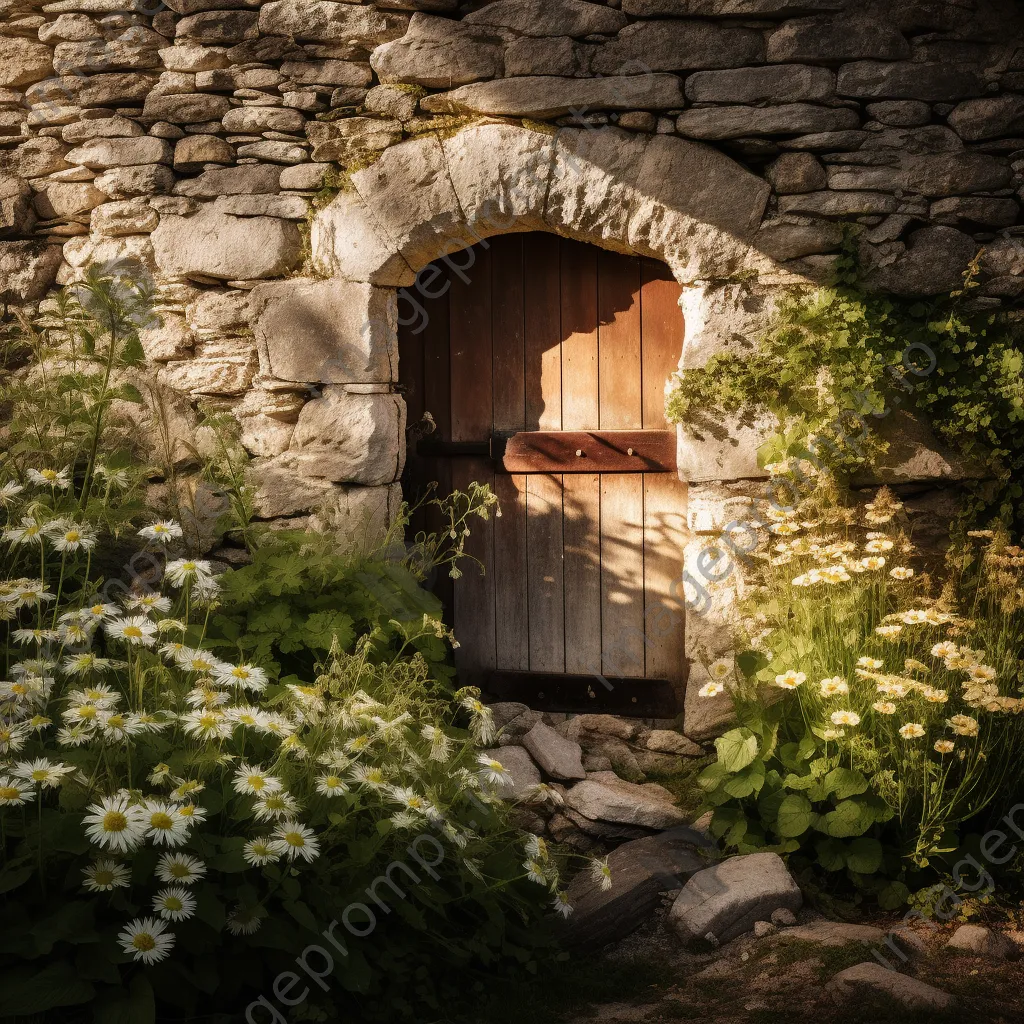 Rustic root cellar with wildflowers in summer. - Image 4