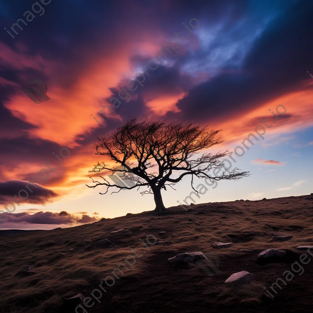 Lone tree silhouette against a dramatic sky in black and white - Image 4