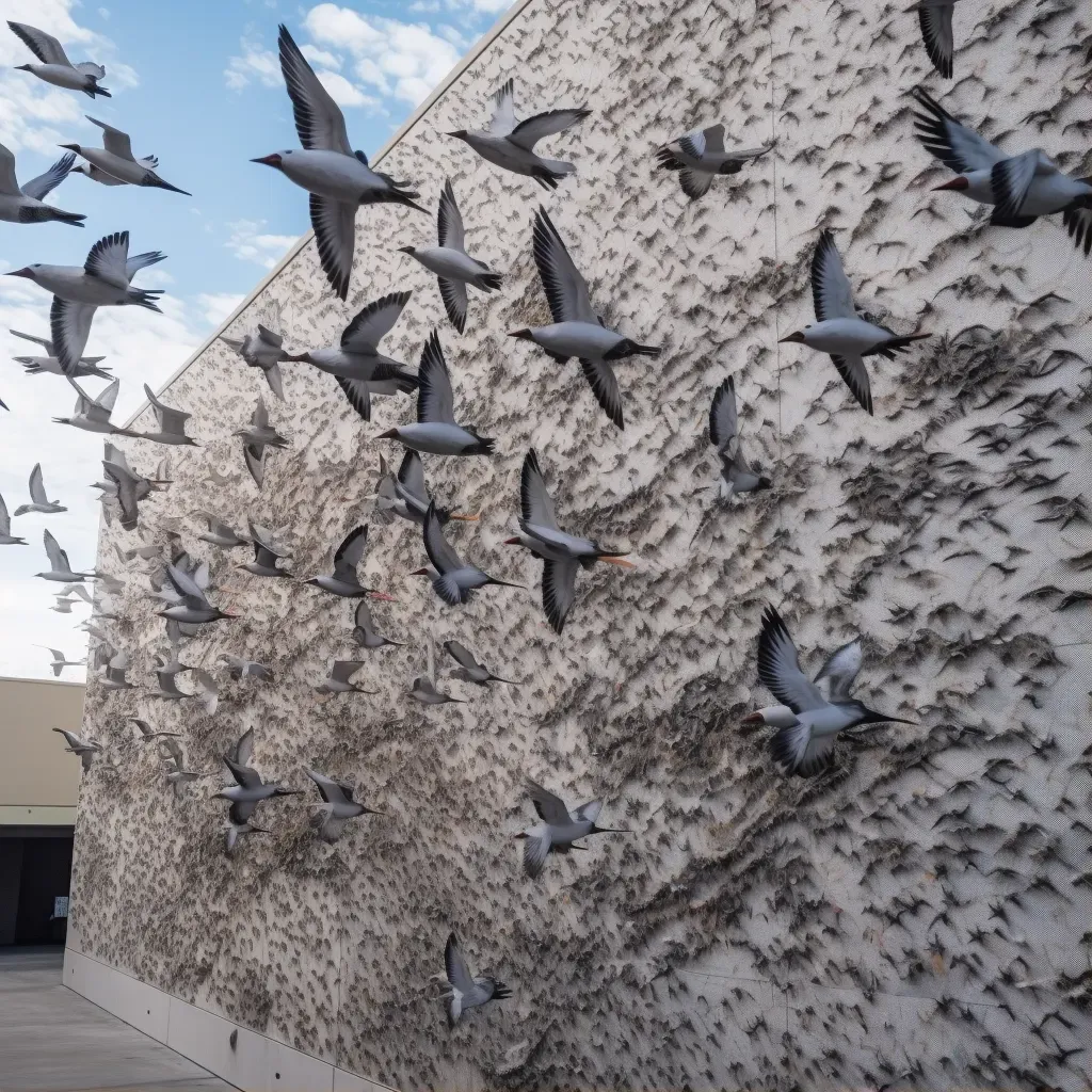 Large-scale mural showcasing the dynamic flight of a flock of birds - Image 1