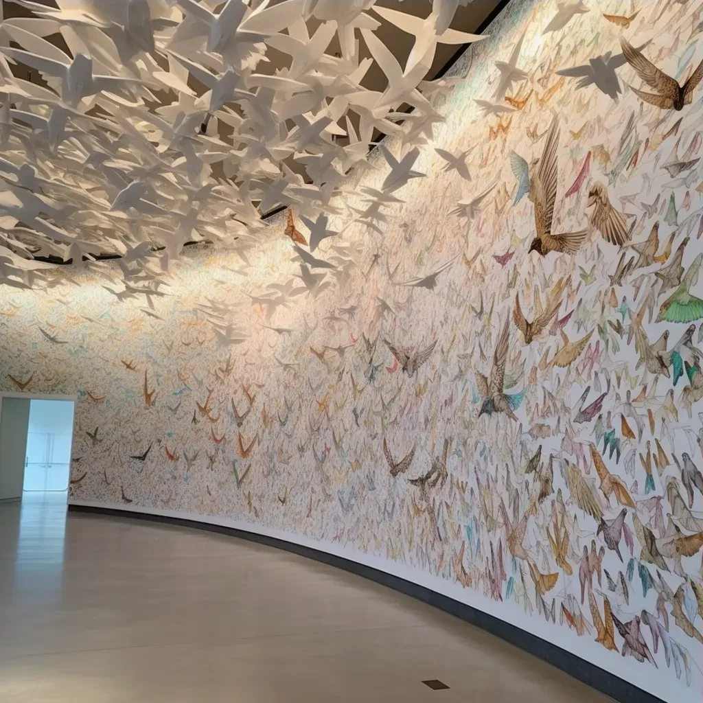 Large-scale mural showcasing the dynamic flight of a flock of birds - Image 3