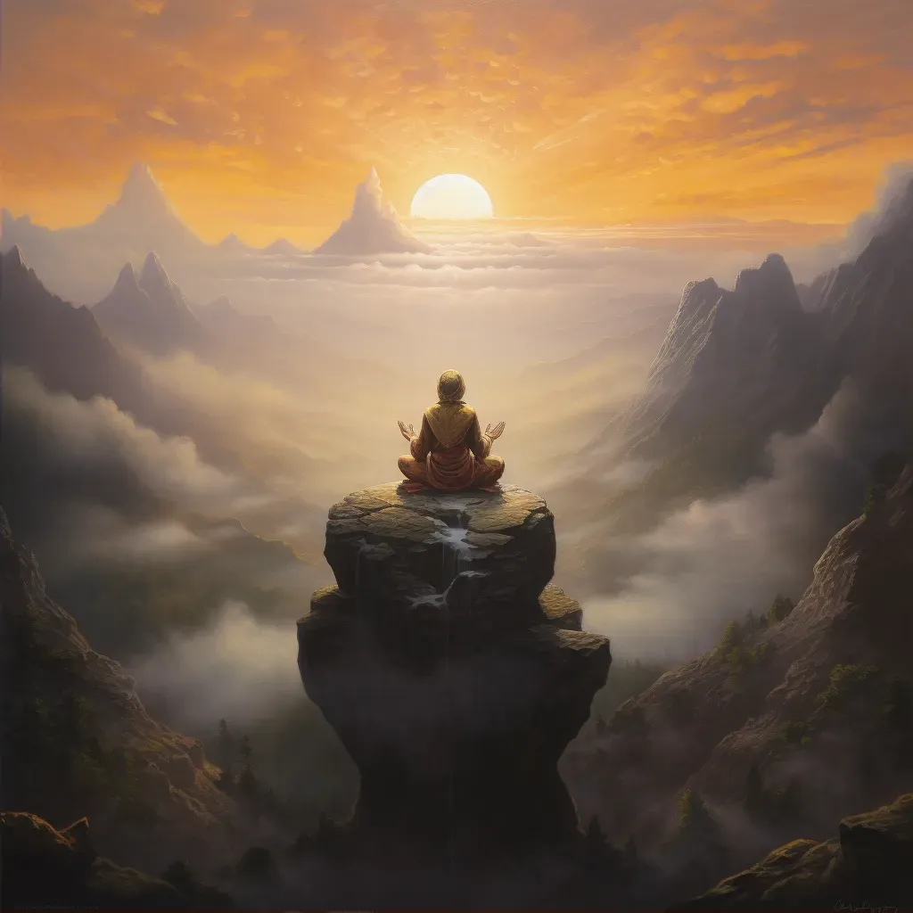 Image of meditating man overlooking serene sunrise - Image 2