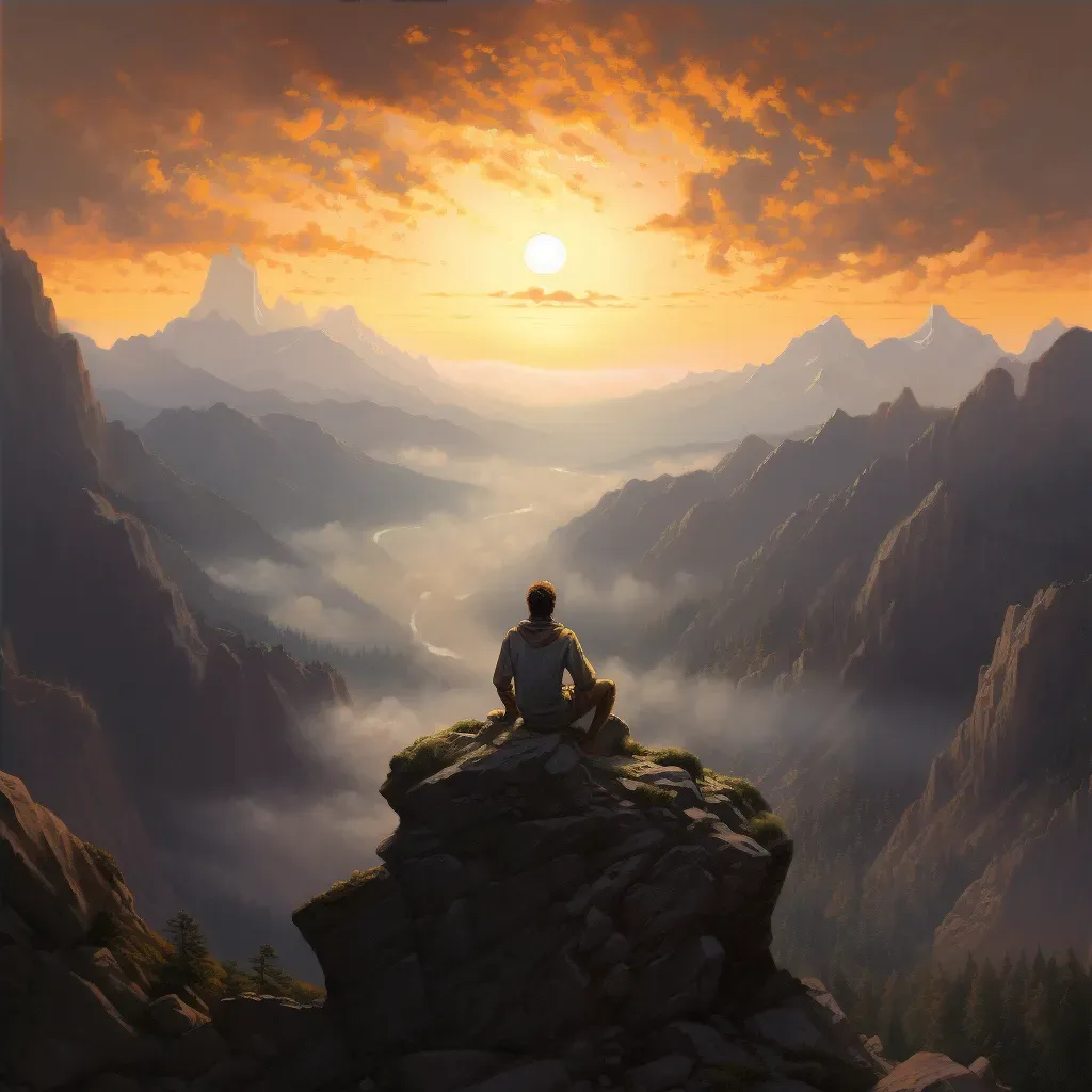 Image of meditating man overlooking serene sunrise - Image 4